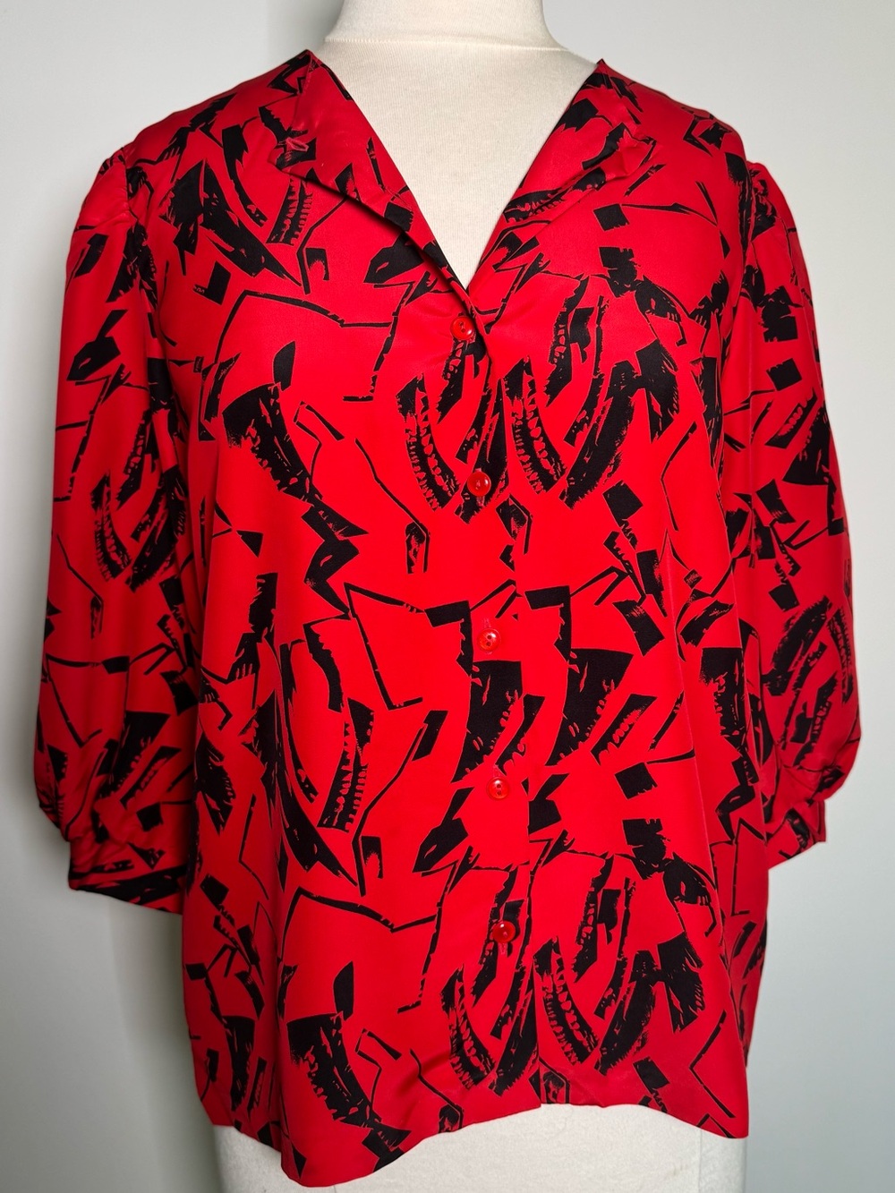 Vintage Frayne Red Abstract Print Button Front Blouse
